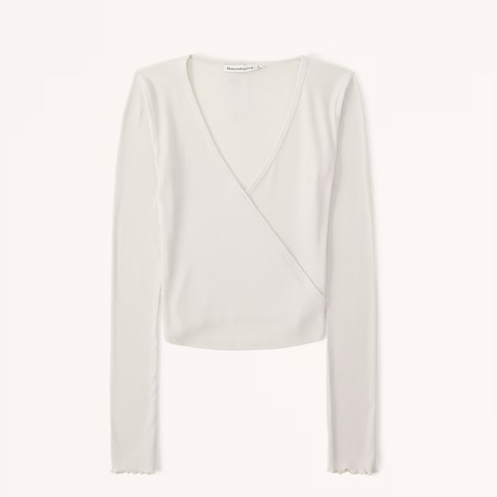 🆕 ABERCROMBIE Long-Sleeve Featherweight Rib Wrap Top 🫎 (NWT)